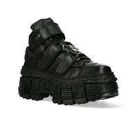New Rock Metallic Ankle Black Leather Boots-WALL285-S2 - Black - UK 4 | EU 37 | US 7