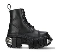 New Rock Metallic Black Leather Boots-WALL083C-S4 - Black - UK 9 | EU 43 | US 10.5
