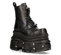 New Rock Boots MILI083CCT-C4 Unisex Metallic Black Leather Platform Military 4