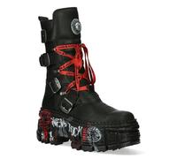 New Rock Unisex Mid Calf Punk Leather Boots-WALL028B-C1 - Black - Size EU 38