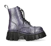 New Rock MILI083CCT-C122 Unisex Lilac Purple Leather Gothic Military Combat Biker High Ankle Boots