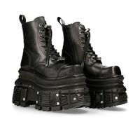 New Rock MILI083CCT-C4 Metallic Black Leather Military Boots Punk Goth Rock - EU 39