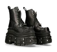 New Rock MILI083CCT-C4 Metallic Black Leather Military Boots Punk Goth Rock - EU 42