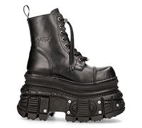 New Rock MILI083CCT-C4 Metallic Black Leather Military Boots Punk Goth Rock - Grey 6 UK