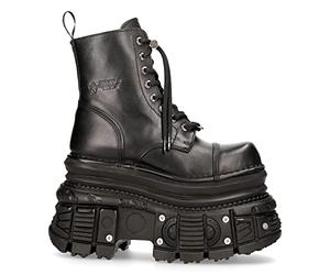 New Rock MILI083CCT-C4 Metallic Black Leather Military Boots Punk Goth Rock - Grey 8 UK