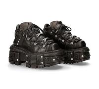 New Rock Unisex Metallic Black Leather Gothic Boots- M-TANK106-C2 - Size EU 42