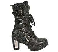 New Rock NEOTR005-S25 Ladies Leather Boots Vintage Floral Black Gothic Rock Punk