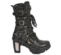 New Rock NEOTR005-S25 Vintage Floral Black Gothic Rock Punk Ladies Leather Boots