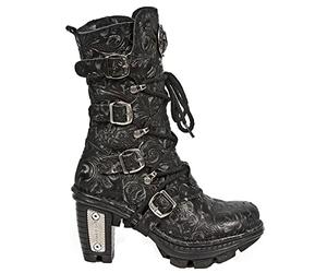 New Rock NEOTR005-S25 Vintage Floral Black Gothic Rock Punk Ladies Leather Boots - black 4