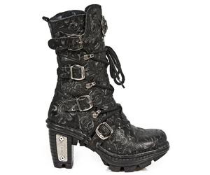 New Rock NEOTR005-S25 Vintage Floral Black Gothic Rock Punk Ladies Leather Boots - EU 39