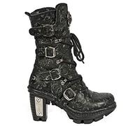 New Rock NEOTR005-S25 Vintage Floral Black Gothic Rock Punk Ladies Leather Fashion Calf Boots