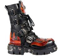 New Rock Newrock 107-S1 Red Skull Devil Black Leather Boot Biker Goth Rock Boots 46
