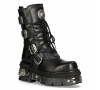 New Rock Newrock 373 S4 Metallic Boots Black Leather Goth Biker Emo Fashion (UK 7/EU 41)