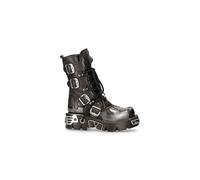 New Rock Newrock 591-S2 Silver Flame Metal Black Leather Emo Punk Goth Boots
