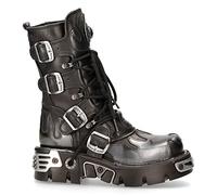 New Rock Newrock 591-S2 Silver Flame Metal Black Leather Emo Punk Goth Boots