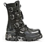 New Rock Newrock 591-S2 Silver Flame Metallic Black Leather Boot Biker Goth Boots (UK 4/ EU 37 Ladies)