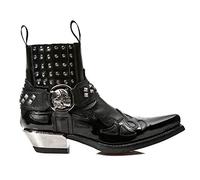 New Rock Newrock M.7950-S1 Black Ankle Boots Western Goth Strap Skull Stud Metal 12