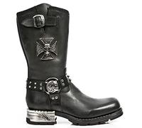 New Rock Newrock MR030-S1 Off Western Gothic Biker Leather Boots Shoes (UK 12 / EU 46) Black