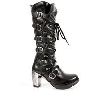 New Rock Newrock TR004-S1 Ladies Black Leather Buckle Lace Knee High Zip Boots