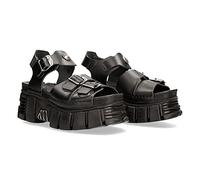 NEW ROCK Original Leather Fashion Sandal Buckles M.BIOS101SF-C1, Black/White, 9 UK