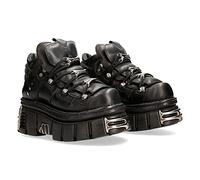 NEW ROCK Shoes 106 Men's Black with Platform and Metallic Embellishments Urban Black Shoes M.106-S112, Black/White, 9 UK