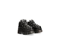 NEW ROCK Shoes 106 Men's Black with Platform and Metallic Embellishments Urban Black Shoes M.106-S112, Black/White, 9 UK