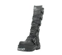 New Rock Shoes - Black Leather Laced Up High Boots UK 3 / Black