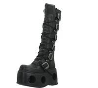 New Rock Shoes - Unisex Black Leather Knee High Boots with Neptune Spring Sole UK 7.5 / Black