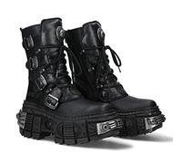 New Rock TANK Power Platform Boots Unisex Zip Buckles Black Metallic Collection Black Boots M.WALL373-S3, Black/White, 8.5 UK