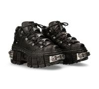 NEW ROCK TANK Unisex Sole Lace Up Boots Black Leather/Unisex Black Boots Leather Shoelaces M.WALL106-S10