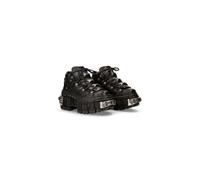 NEW ROCK TANK Unisex Sole Lace Up Boots Black Leather/Unisex Black Boots Leather Shoelaces M.WALL106-S10, Black/White, 8 UK