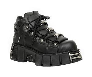 New Rock Tower Ankle Boots M-106-VS1 Unisex Metallic Black Vegan Leather Gothic Punk Rock 11