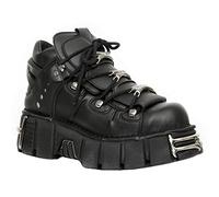 New Rock Tower Ankle Boots M-106-VS1 Unisex Metallic Black Vegan Leather Gothic Punk Rock 7