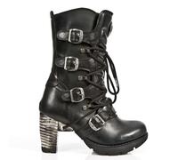 New Rock TR003-S1 womens Platform Heel Metal Rock Punk Laces Mid Boots Goth