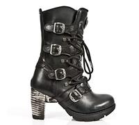 New Rock TR003-S1 Womens Platform Heel Metal Rock Punk Laces Mid Boots Goth - Black 38