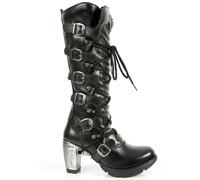 New Rock TR004-S1 Ladies Black 100% Leather Buckle Lace Knee High Biker Boots - EU 41