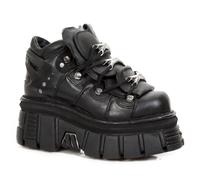 New Rock Unisex 106-S29 TOWER SHOES Metallic Black Leather Biker Punk Gothic Boots - Size EU 45