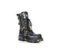 New Rock Unisex 107-C5 Black Blue Metallic Skull Devil Goth Punk Leather Calf Boots 3