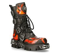 New Rock Unisex 107-S1 Black Red Metallic Skull Devil Goth Punk Leather Calf Boots 12