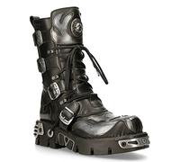 New Rock Unisex 107-S2 Silver Metallic Skull Devil Goth Punk Leather Calf Boots 6