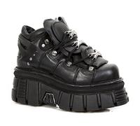 New Rock 106-S29 Tower Shoes Metallic Black Leather Biker Punk Gothic Boots EU 38