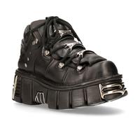 New Rock Unisex Black Gothic Ankle Boots-106-S1 Leather - Size EU 44