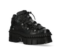 New Rock Black Leather Ankle Goth Boots-WALL106-S13 - Black - UK 10 | EU 44 | US 11