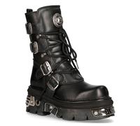 New Rock Unisex Black Leather Gothic Mid-Calf Boots-373-S4 - Size EU 36