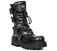 New Rock Unisex Black Leather Mid-Calf Boots-391-S18 - Size EU 43