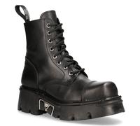 New Rock Unisex Black Leather Military Biker Boots- M-NEWMILI083-S19 - Size EU 43