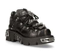 New Rock Unisex Black Leather Spiked Ankle Boots-110-S1 - Size EU 41