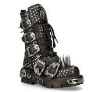 New Rock Unisex Black Leather Studded Gothic Boots-1535-S1 - Size EU 41