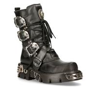 New Rock Unisex Black Mid-Calf Gothic Leather Boots-391-S1 - Size EU 39