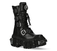 New Rock Unisex Black Mid Calf Leather Goth Boots-WALL1473-S11 - Size EU 40